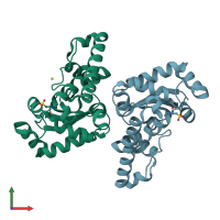 PDB entry 2gpc coloured by chain, front view.