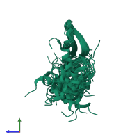 PDB entry 2gpf coloured by chain, ensemble of 20 models, side view.