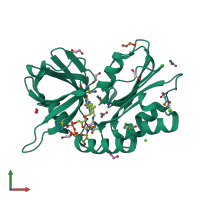 PDB entry 2gpj coloured by chain, front view.