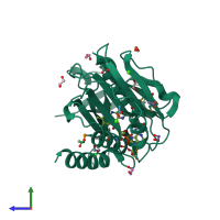 PDB entry 2gpj coloured by chain, side view.
