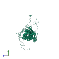 PDB entry 2gpq coloured by chain, ensemble of 10 models, side view.