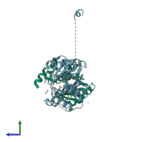 PDB entry 2gpy coloured by chain, side view.