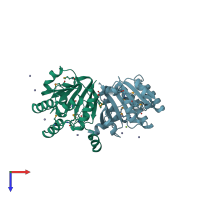 PDB entry 2gpy coloured by chain, top view.