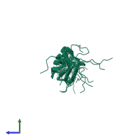 PDB entry 2gqh coloured by chain, ensemble of 20 models, side view.