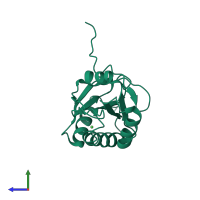 PDB entry 2gql coloured by chain, side view.