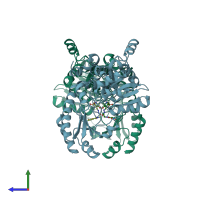 PDB entry 2gqn coloured by chain, side view.