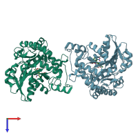 PDB entry 2gqn coloured by chain, top view.