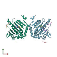 PDB entry 2gqp coloured by chain, front view.