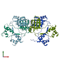 PDB entry 2gqq coloured by chain, front view.