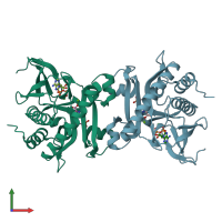 PDB entry 2gqs coloured by chain, front view.