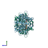 PDB entry 2gqs coloured by chain, side view.