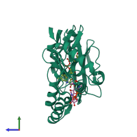 PDB entry 2gqu coloured by chain, side view.