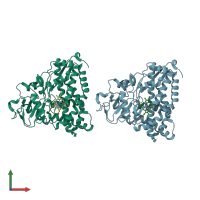 PDB entry 2gqx coloured by chain, front view.