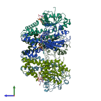 PDB entry 2gr9 coloured by chain, side view.