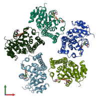 PDB entry 2gra coloured by chain, front view.