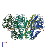 PDB entry 2gra coloured by chain, top view.