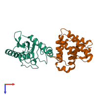 PDB entry 2gro coloured by chain, top view.