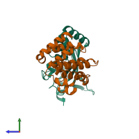 PDB entry 2grr coloured by chain, side view.