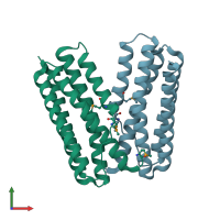 PDB entry 2gs4 coloured by chain, front view.