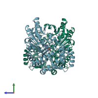 PDB entry 2gsa coloured by chain, side view.