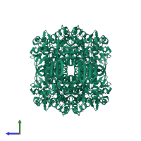 Homo tetrameric assembly 1 of PDB entry 2gse coloured by chemically distinct molecules, side view.