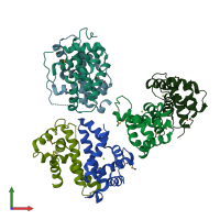 PDB entry 2gsl coloured by chain, front view.