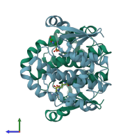 PDB entry 2gsr coloured by chain, side view.