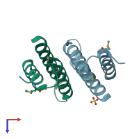 PDB entry 2gsv coloured by chain, top view.