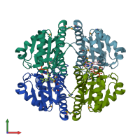 PDB entry 2gsw coloured by chain, front view.