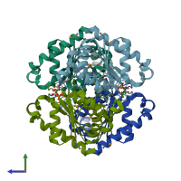 PDB entry 2gsw coloured by chain, side view.