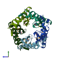 PDB entry 2gtc coloured by chain, side view.
