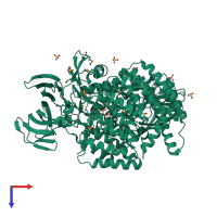 PDB entry 2gtq coloured by chain, top view.