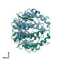 PDB entry 2gtu coloured by chain, side view.