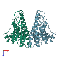 PDB entry 2gtu coloured by chain, top view.