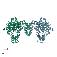 PDB entry 2gu0 coloured by chain, top view.