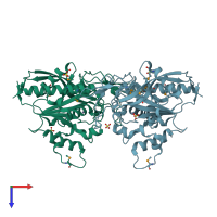 PDB entry 2gu2 coloured by chain, top view.