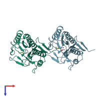 PDB entry 2gu4 coloured by chain, top view.