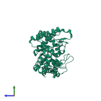 PDB entry 2gub coloured by chain, side view.