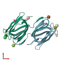 PDB entry 2guc coloured by chain, front view.