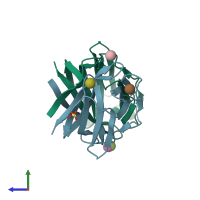PDB entry 2gud coloured by chain, side view.