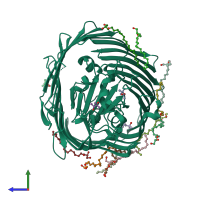 PDB entry 2guf coloured by chain, side view.