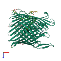 PDB entry 2guf coloured by chain, top view.