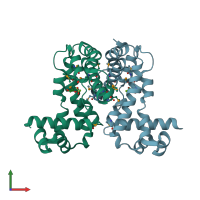 PDB entry 2guh coloured by chain, front view.