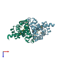 PDB entry 2guh coloured by chain, top view.