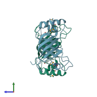 PDB entry 2guj coloured by chain, side view.