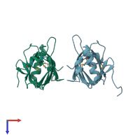 PDB entry 2guj coloured by chain, top view.