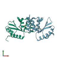 PDB entry 2guk coloured by chain, front view.