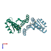 PDB entry 2guk coloured by chain, top view.