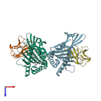 PDB entry 2guo coloured by chain, top view.