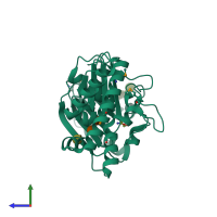 PDB entry 2gup coloured by chain, side view.